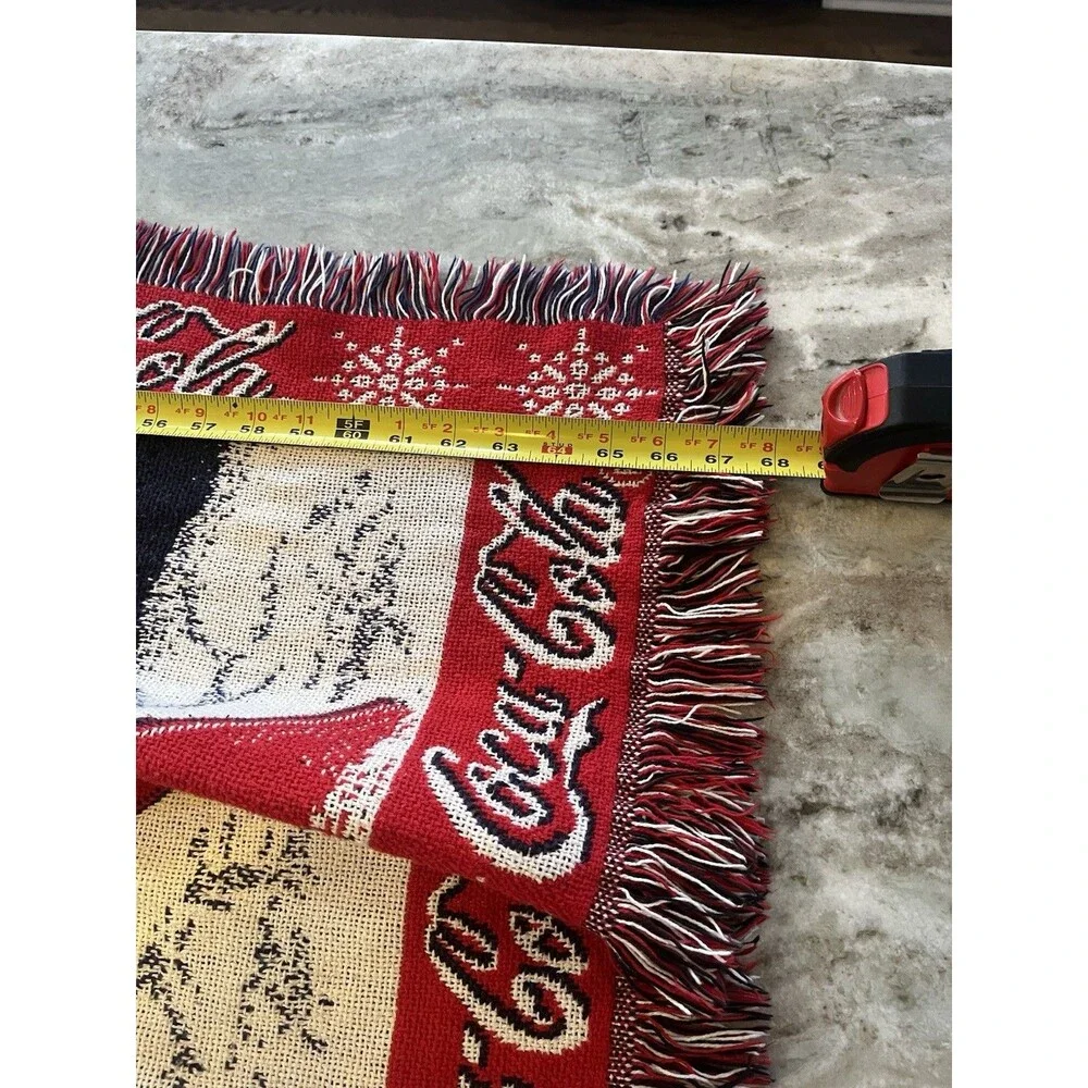 Vintage Coca Cola Knitted Throw Blanket Tapestry Polar Bear Skiing Coke